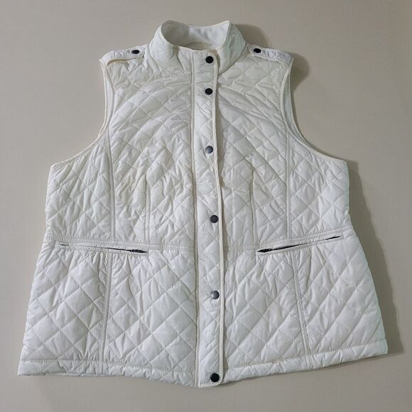 Talbots Ivory Quilted Fleece Lined White Zip Front Vest - Picture 3 of 13